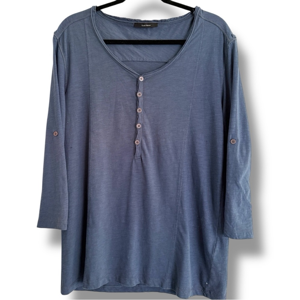 David Naman Henley Neck Roll Tan Sleeve Soft Cotton Shirt Size XL